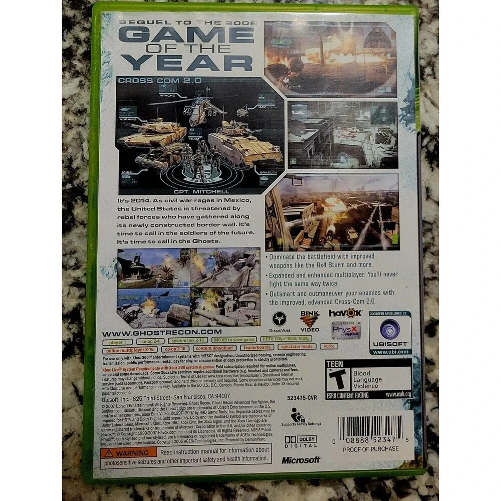 Tom Clancy's Ghost Recon: Advanced Warfighter 2 (Microsoft Xbox 360, 2007)